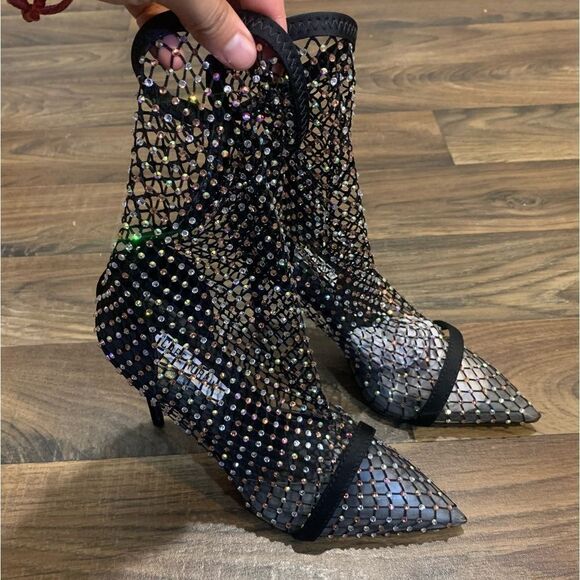 Rhinestone Sparkly Fishnet High Heels - Picture 4 of 7